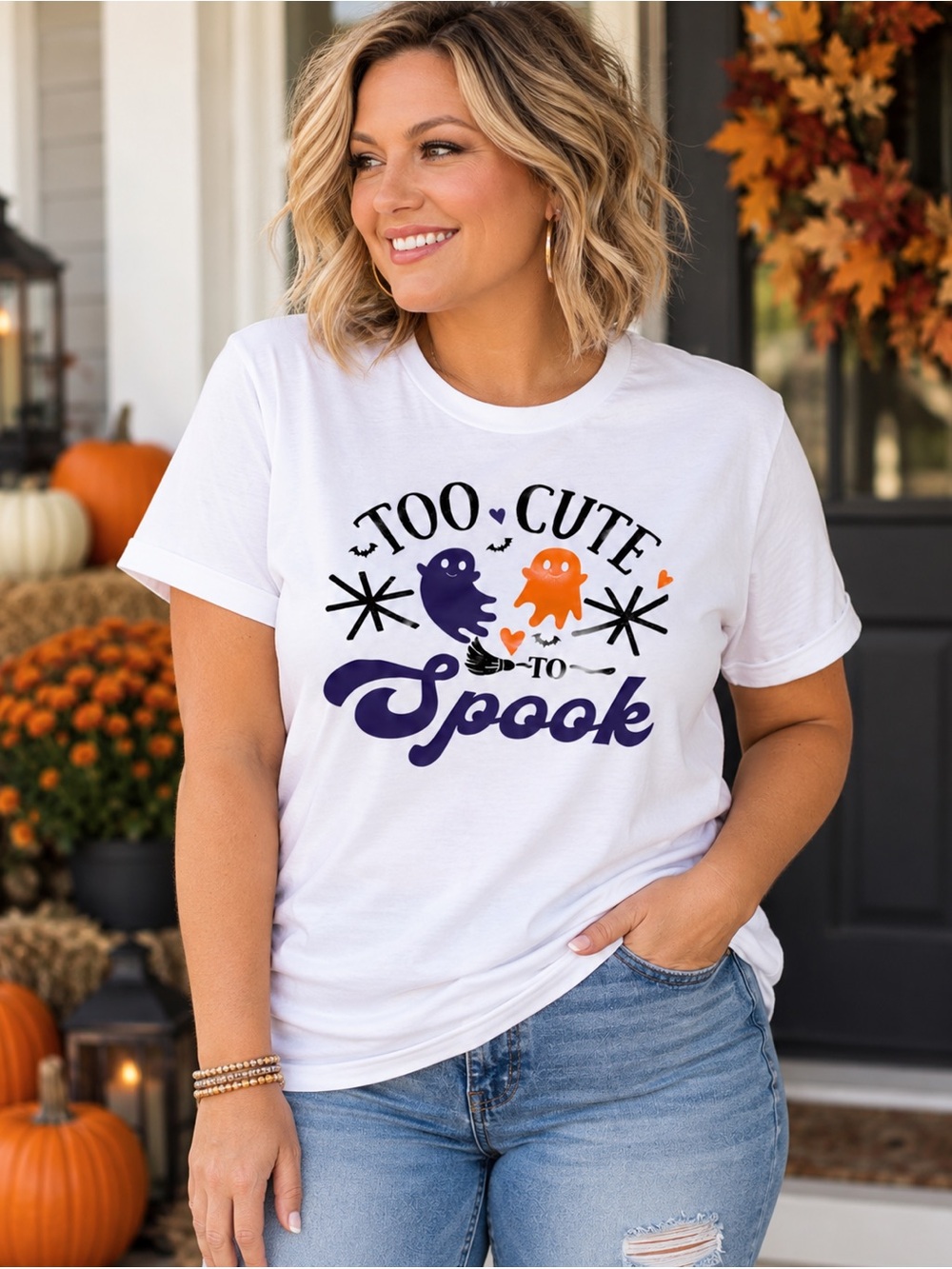 Handmade Too Cute to Spook Halloween Graphic Tee White Gildan Large
